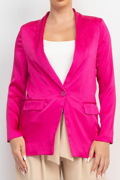 Satin One Button Boyfriend Blazer - RK Collections Boutique