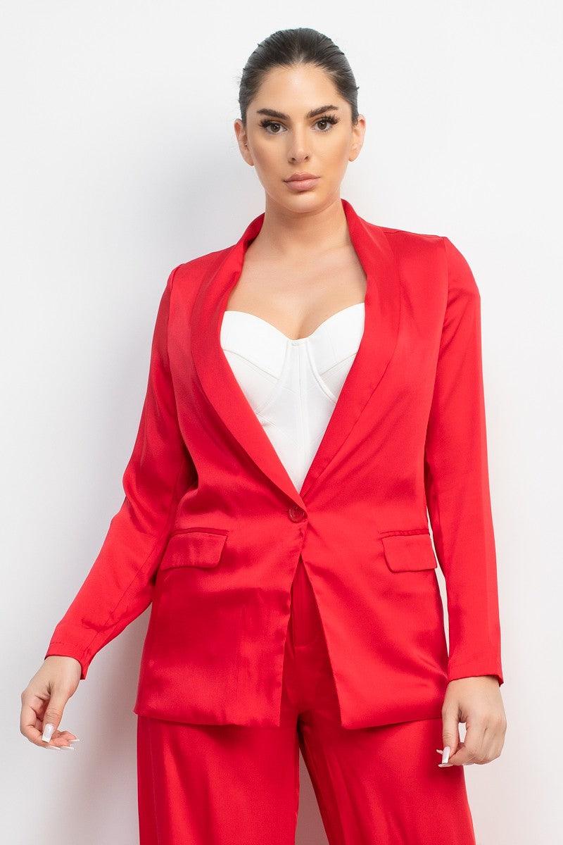 Satin One Button Boyfriend Blazer - RK Collections Boutique