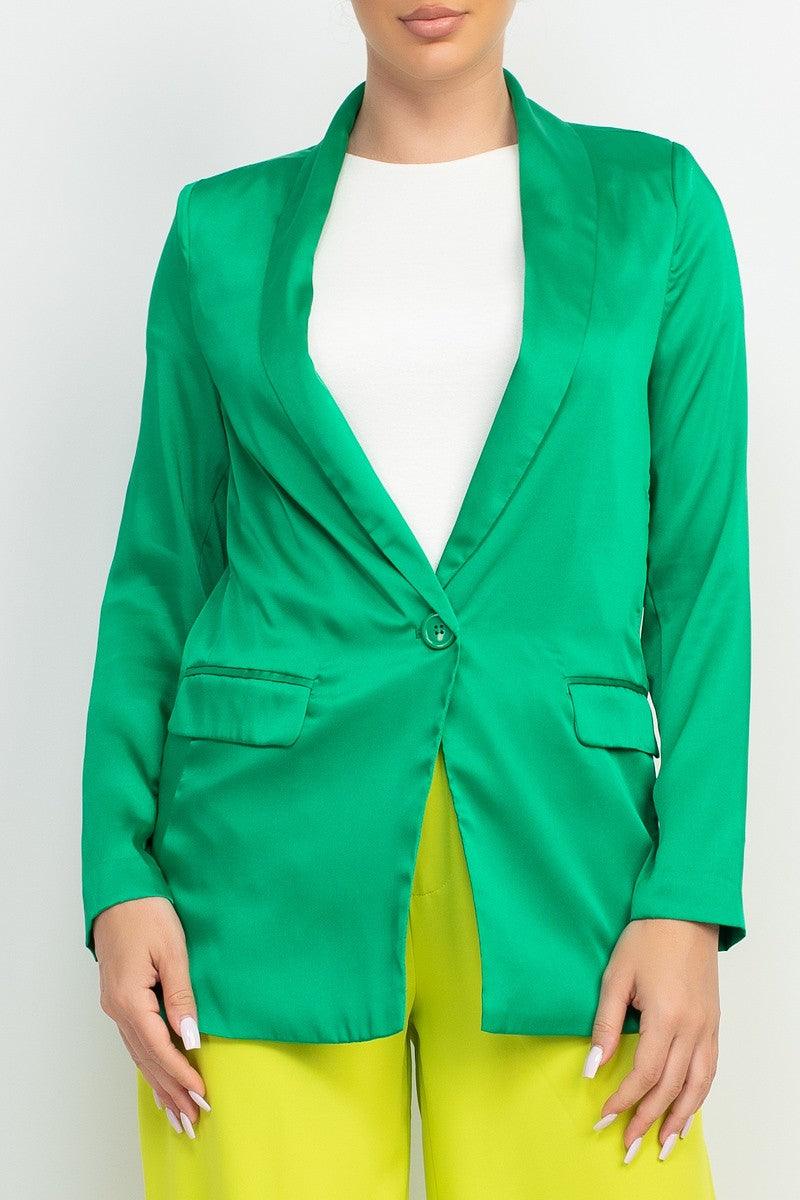 Satin One Button Boyfriend Blazer - RK Collections Boutique