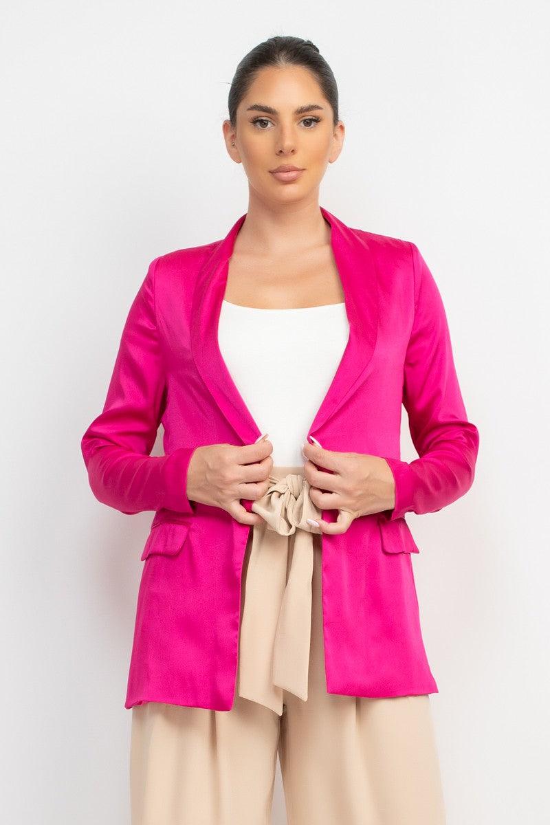 Satin One Button Boyfriend Blazer - RK Collections Boutique