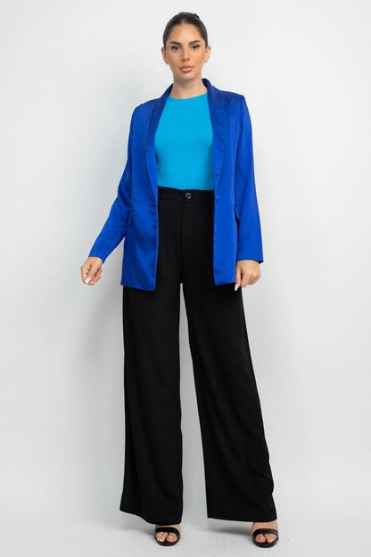 Satin One Button Boyfriend Blazer - RK Collections Boutique