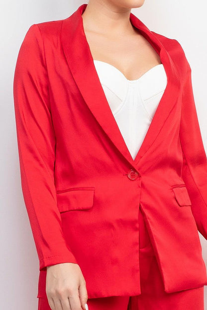 Satin One Button Boyfriend Blazer - RK Collections Boutique