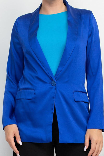 Satin One Button Boyfriend Blazer - RK Collections Boutique