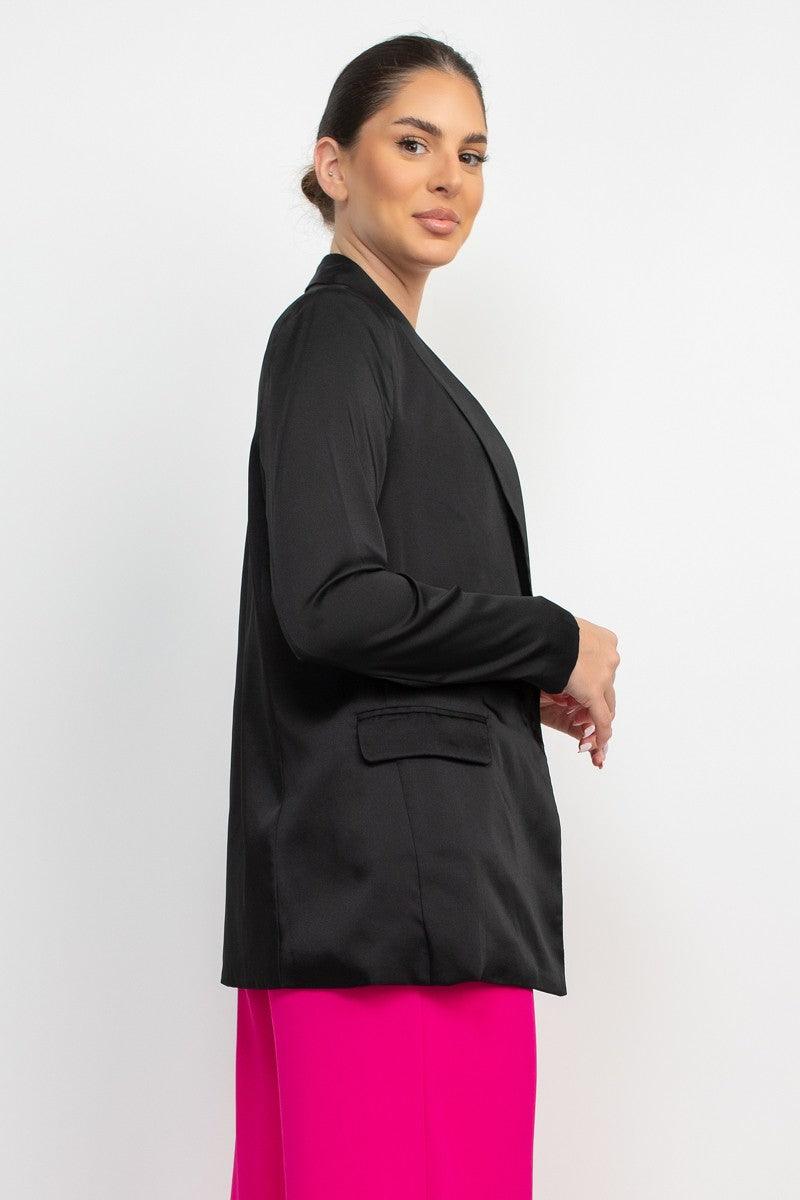 Satin One Button Boyfriend Blazer - RK Collections Boutique