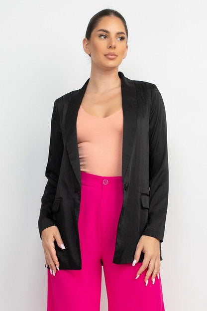 Satin One Button Boyfriend Blazer - RK Collections Boutique