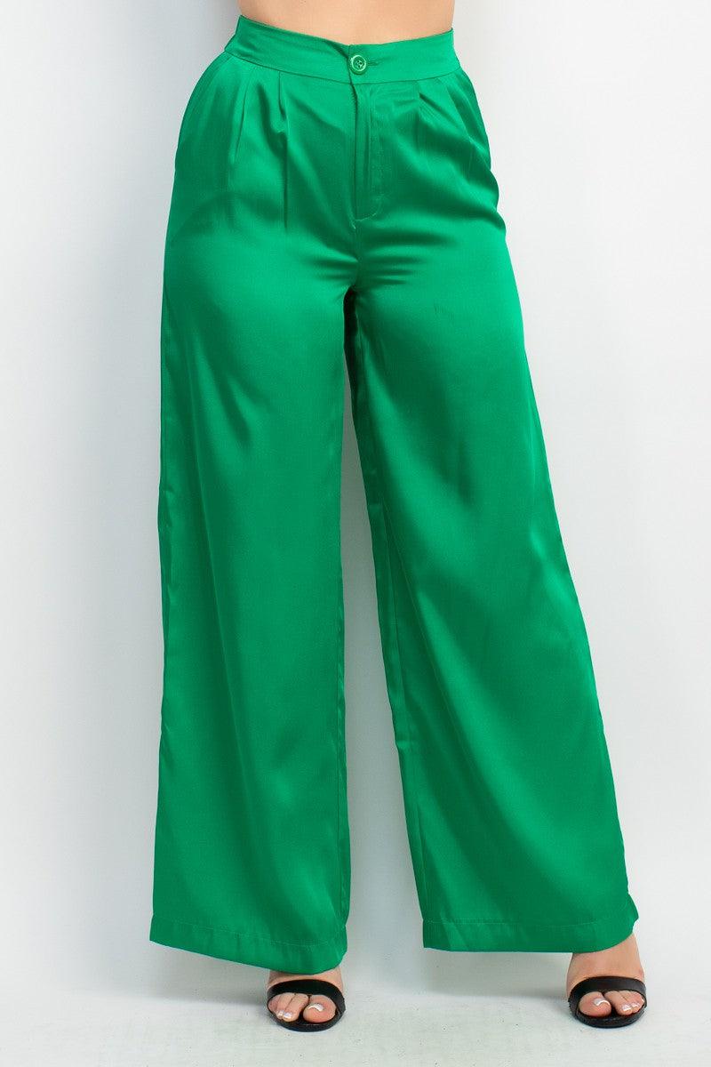 satin pleated wide leg pant - RK Collections Boutique