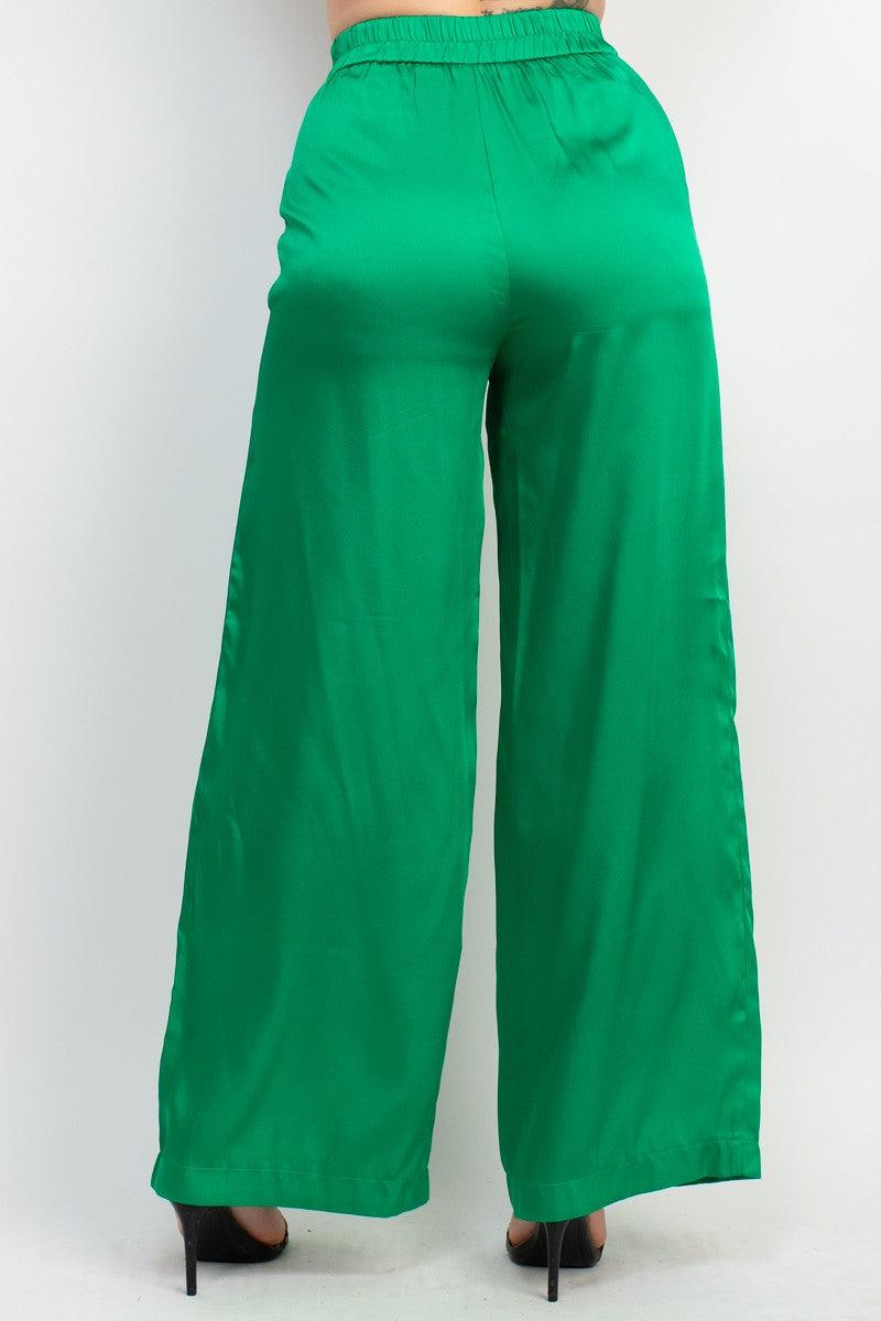 satin pleated wide leg pant - RK Collections Boutique