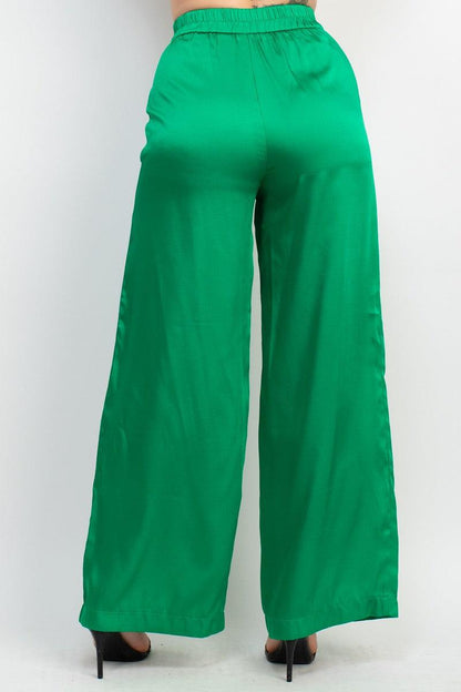 satin pleated wide leg pant - RK Collections Boutique