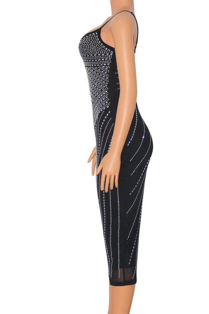 rhinestone studded sleeveless midi dress