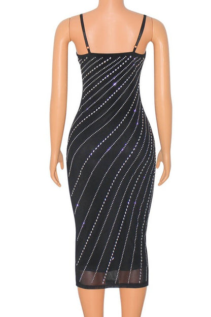 rhinestone studded sleeveless midi dress