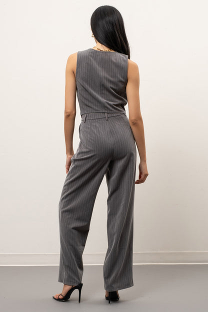 pinstripe high waist wide leg pants