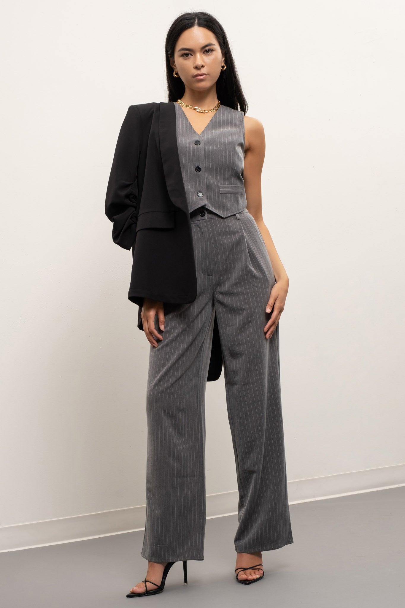 pinstripe high waist wide leg pants