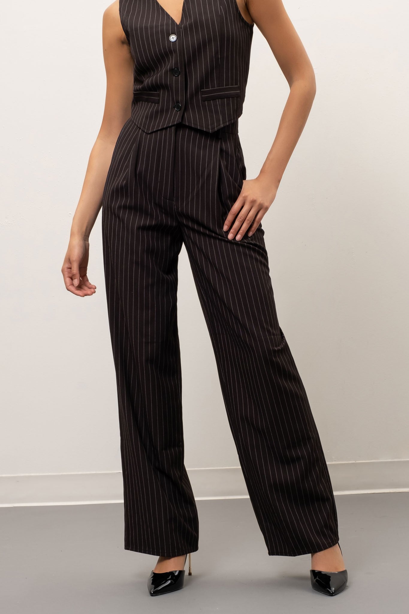 pinstripe high waist wide leg pants