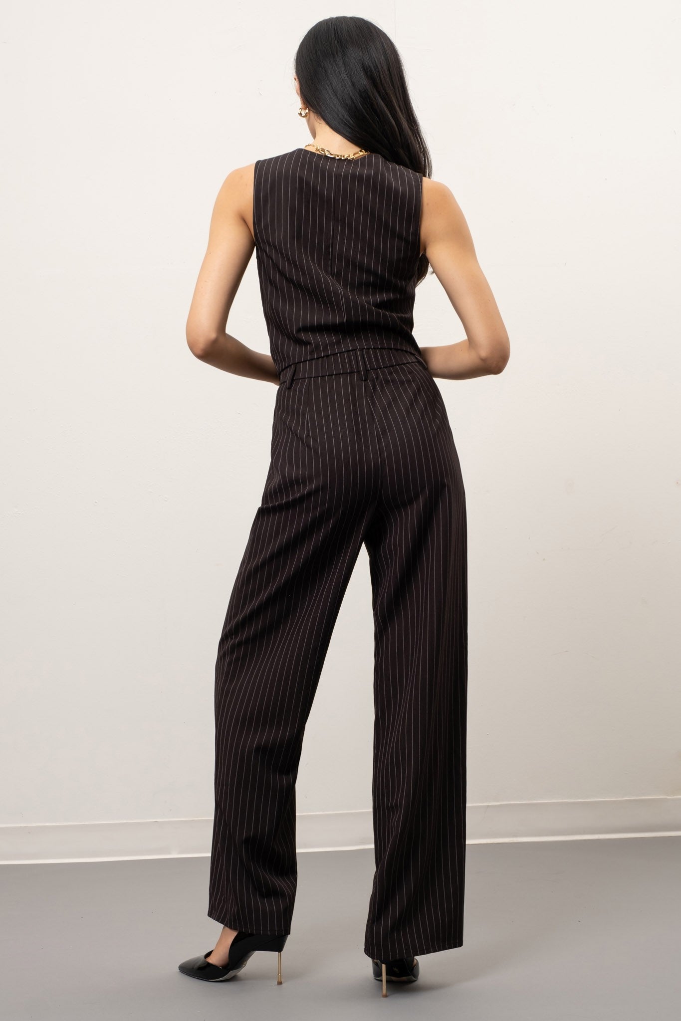 pinstripe high waist wide leg pants