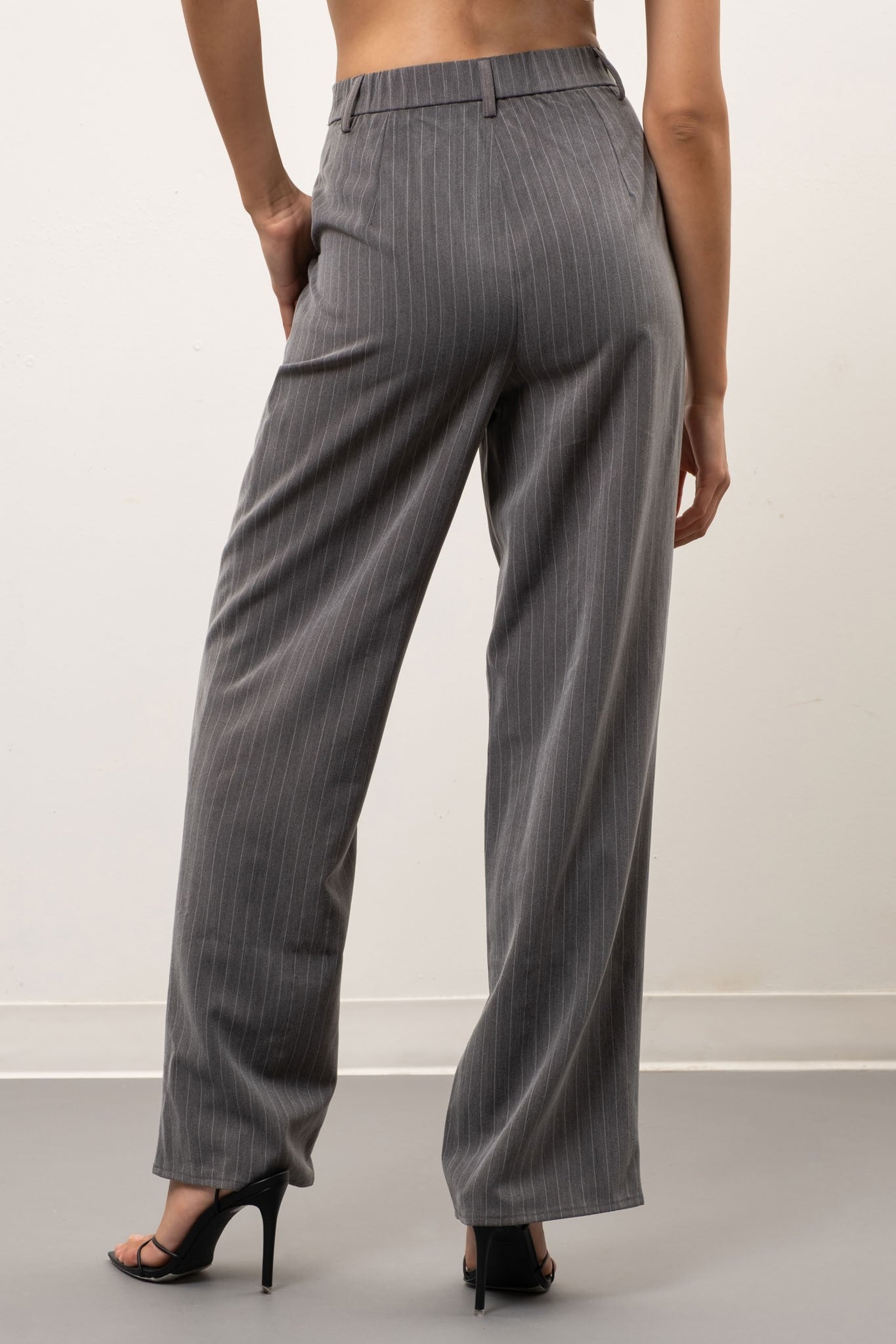 pinstripe high waist wide leg pants