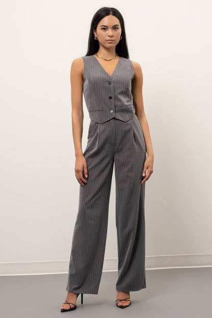 pinstripe high waist wide leg pants