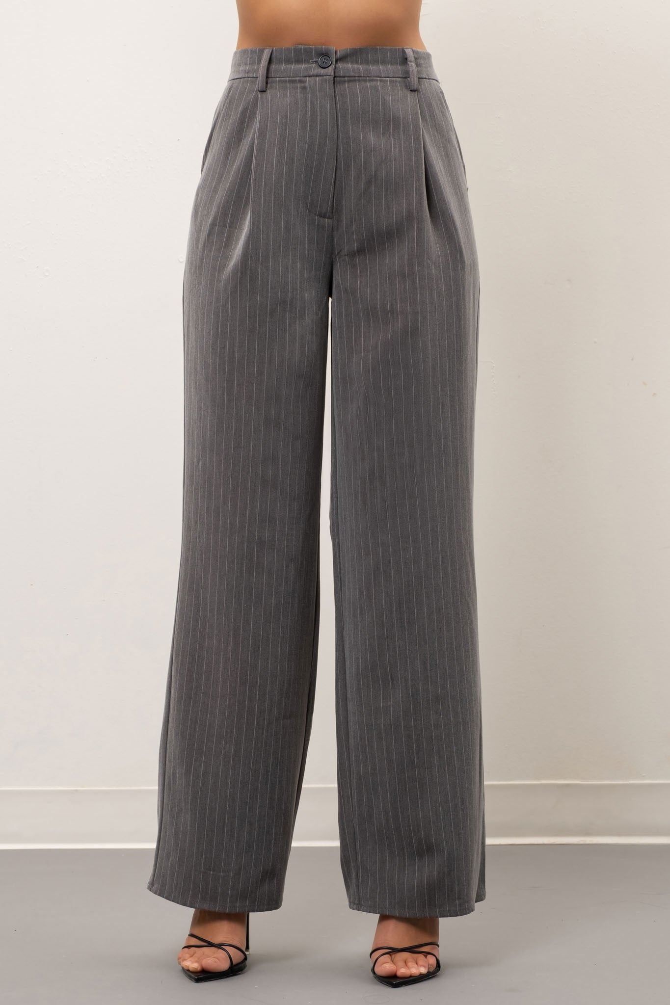 pinstripe high waist wide leg pants