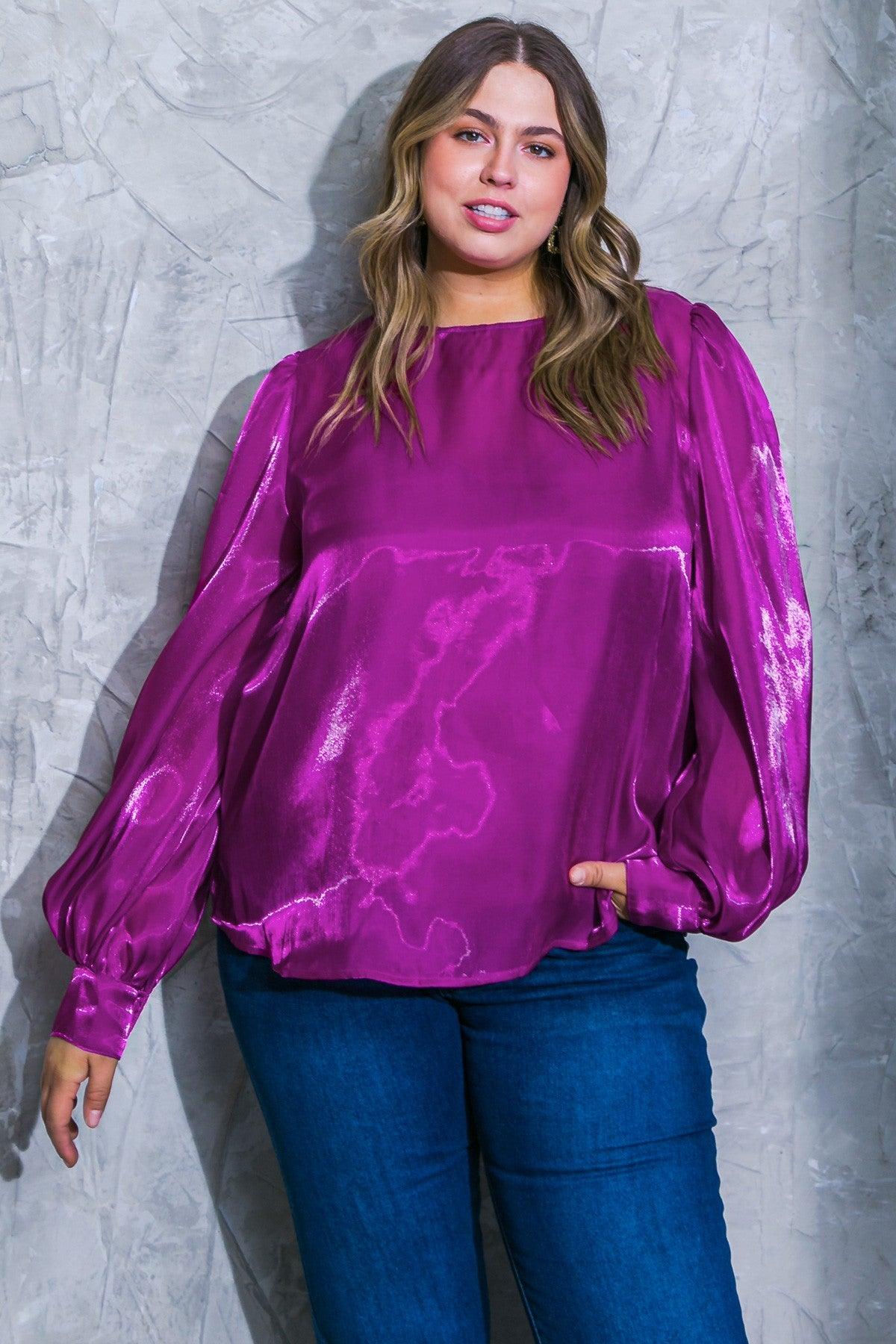 PLUS long sleeve sheer shimmer overlay top - RK Collections Boutique