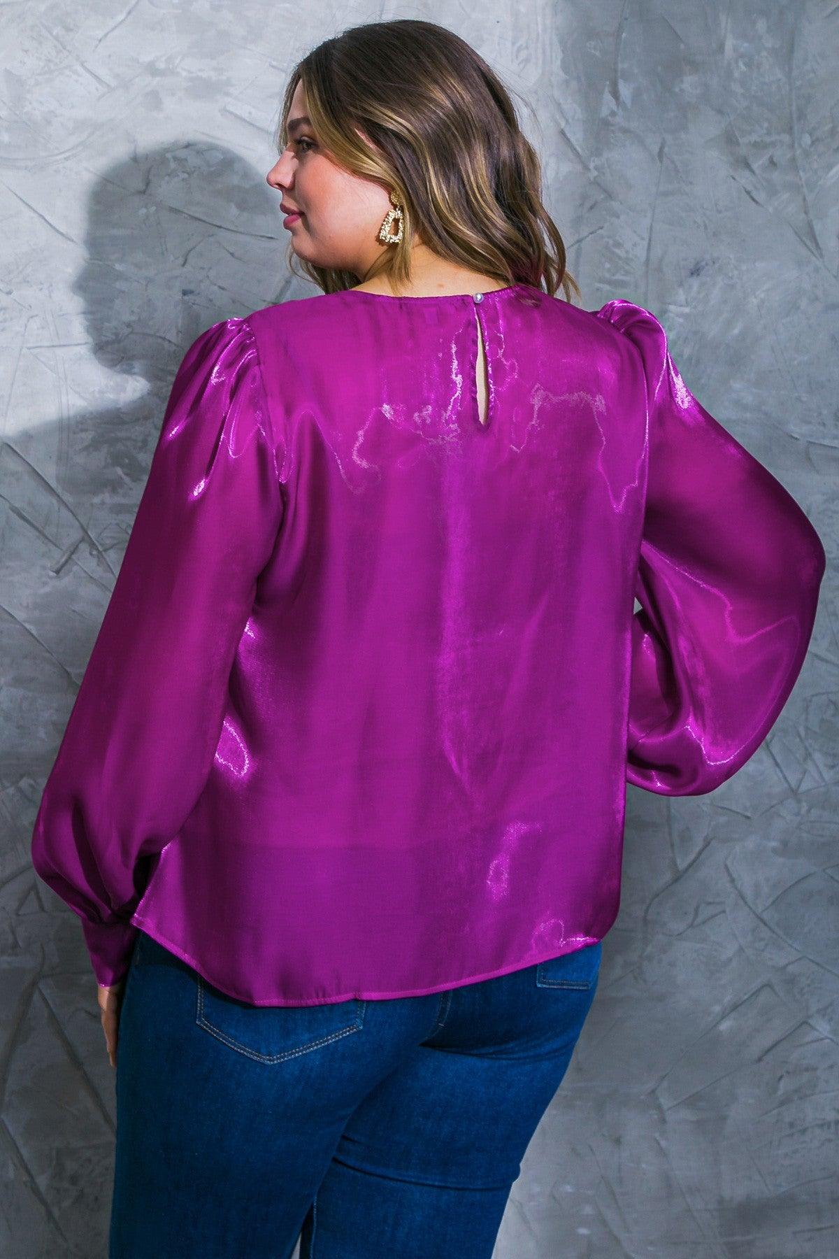 PLUS long sleeve sheer shimmer overlay top - RK Collections Boutique