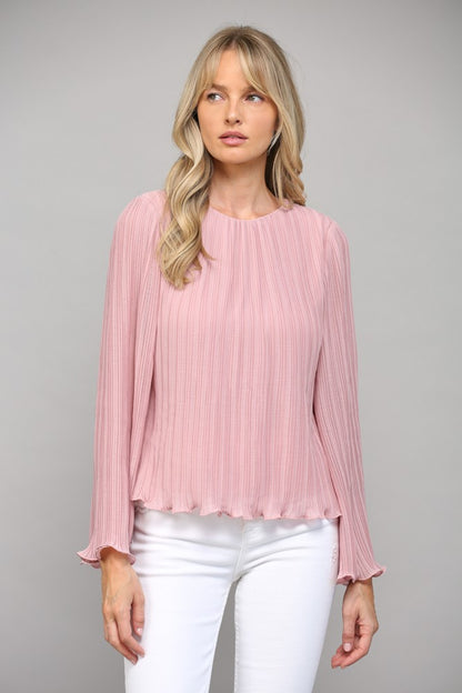 open back bell sleeve pleated blouse