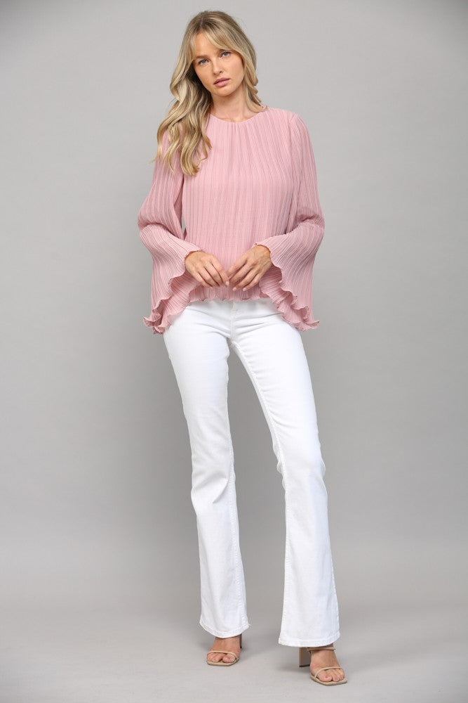 open back bell sleeve pleated blouse