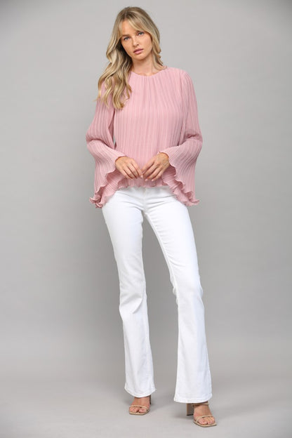 open back bell sleeve pleated blouse