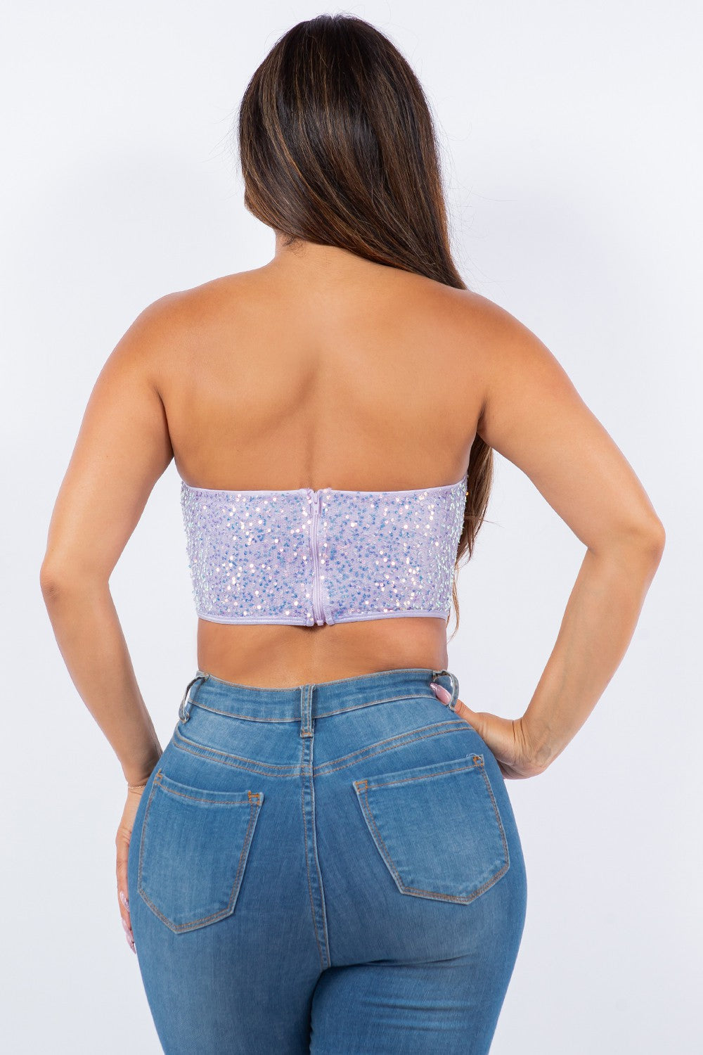 strapless sequin corset top