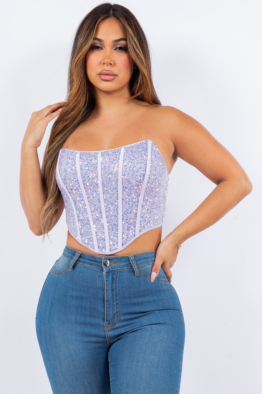 strapless sequin corset top