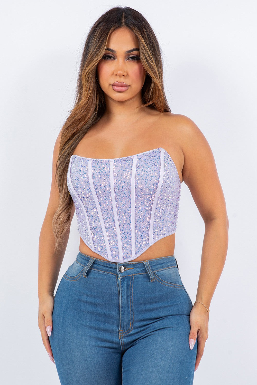 strapless sequin corset top