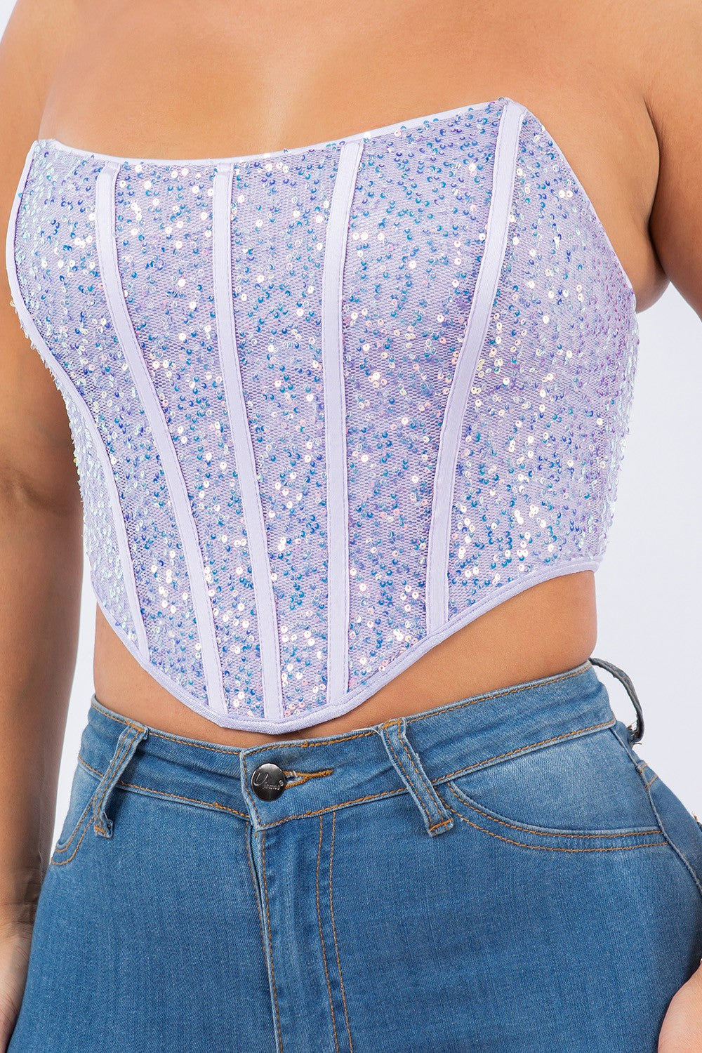 strapless sequin corset top