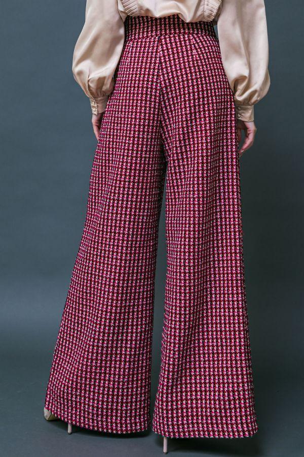 tweed wide leg pearl button plaid pants - RK Collections Boutique