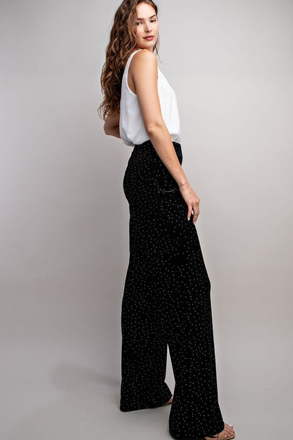 rhinestone velvet wide leg pants