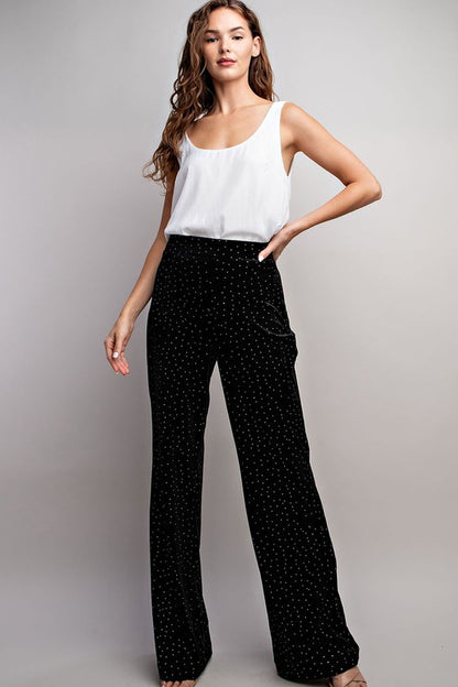 rhinestone velvet wide leg pants