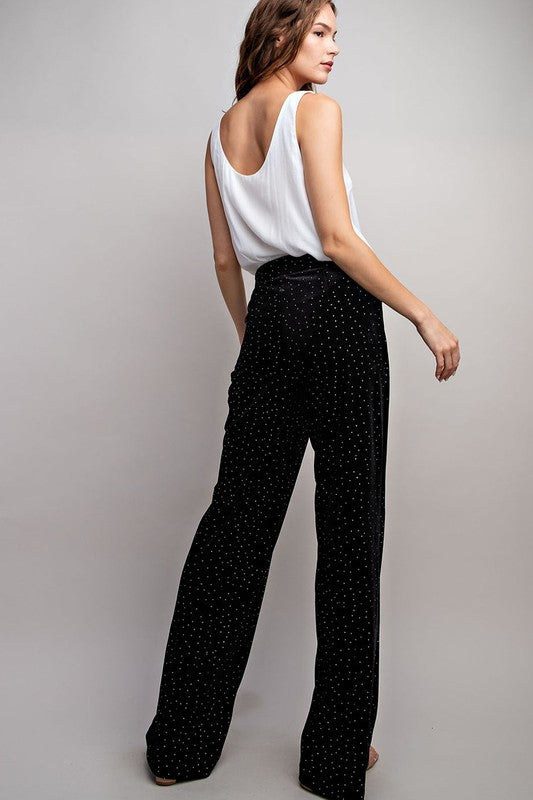 rhinestone velvet wide leg pants