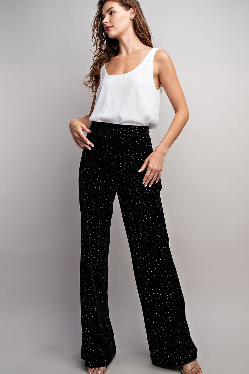 rhinestone velvet wide leg pants