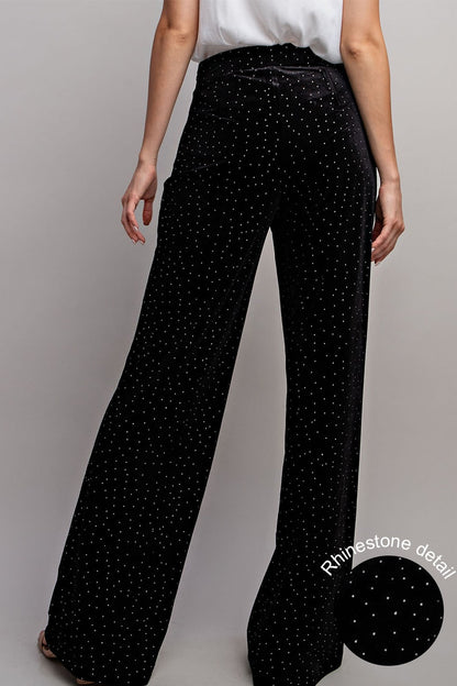 rhinestone velvet wide leg pants