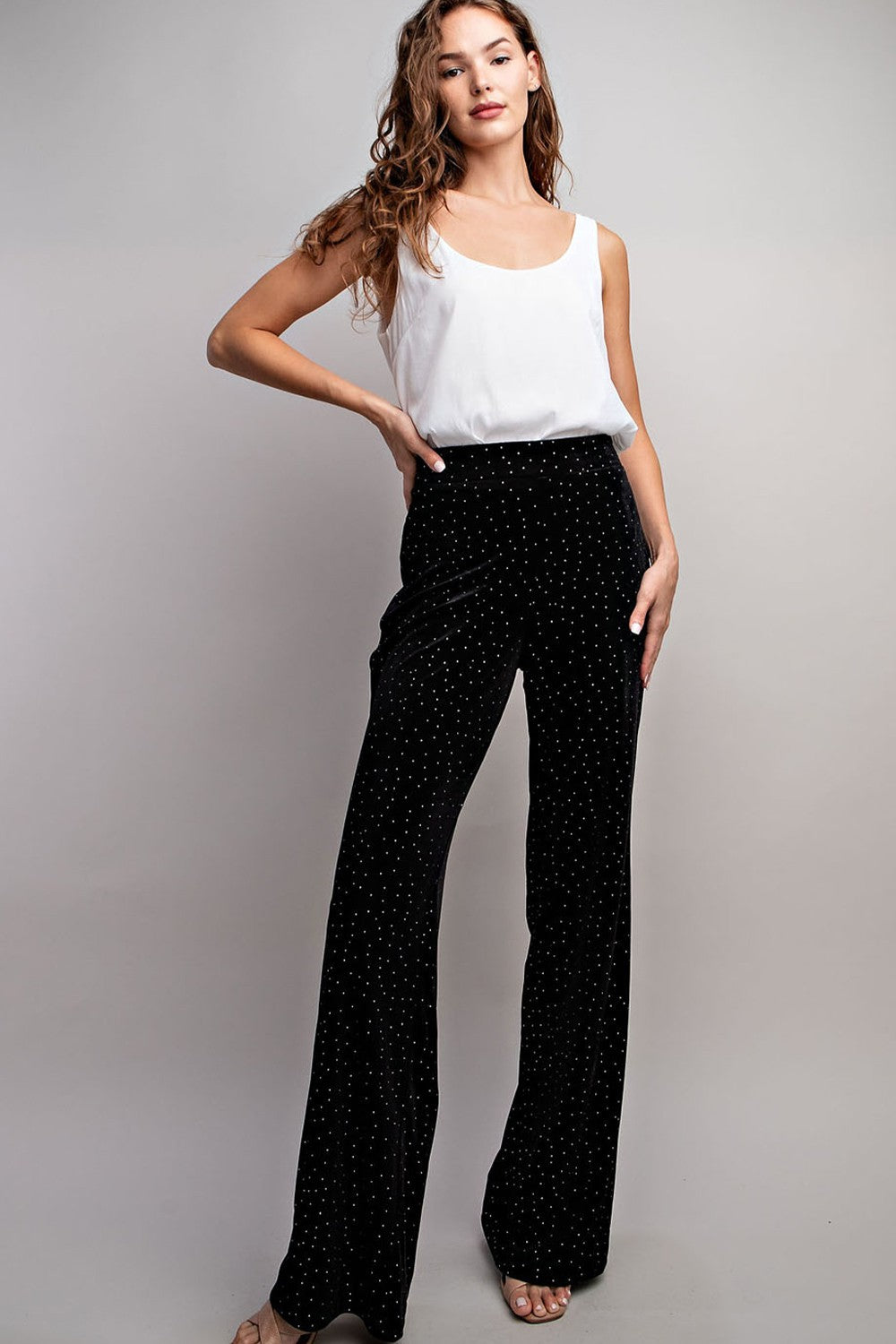 rhinestone velvet wide leg pants