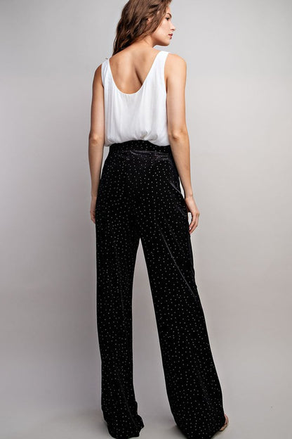 rhinestone velvet wide leg pants