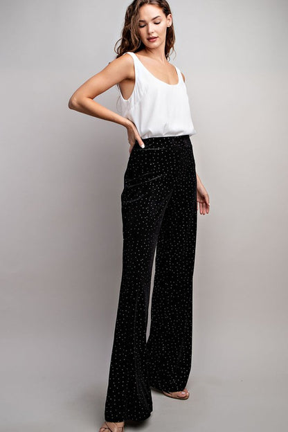 rhinestone velvet wide leg pants