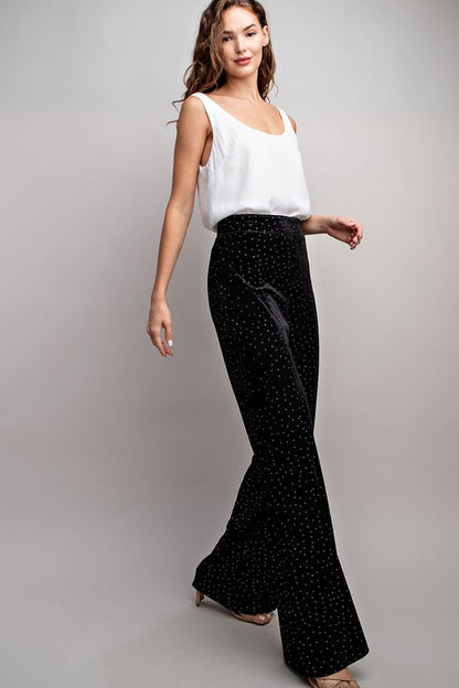 rhinestone velvet wide leg pants