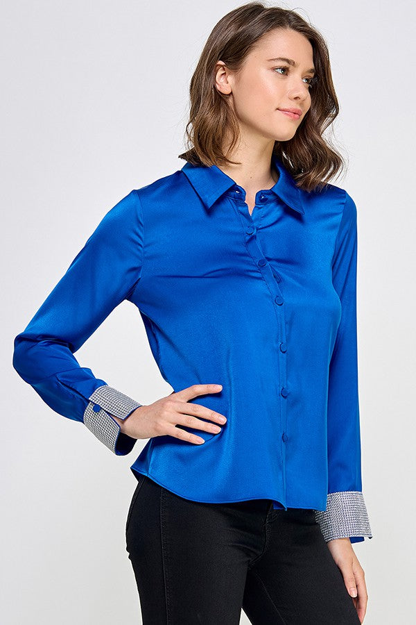 rhinestone cuff satin button down top