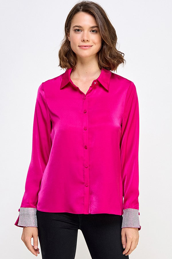 rhinestone cuff satin button down top