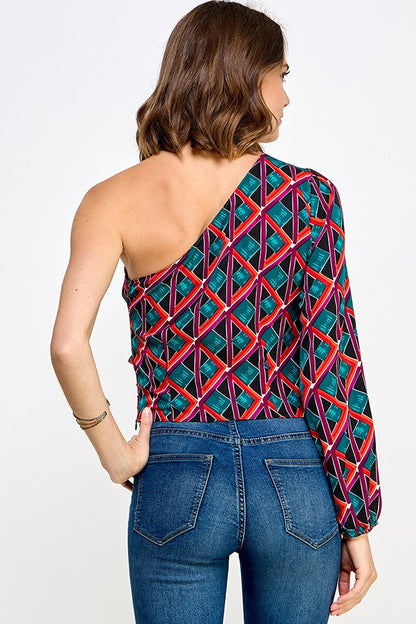 retro print one sleeve top