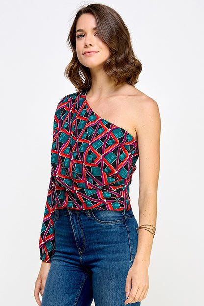 retro print one sleeve top