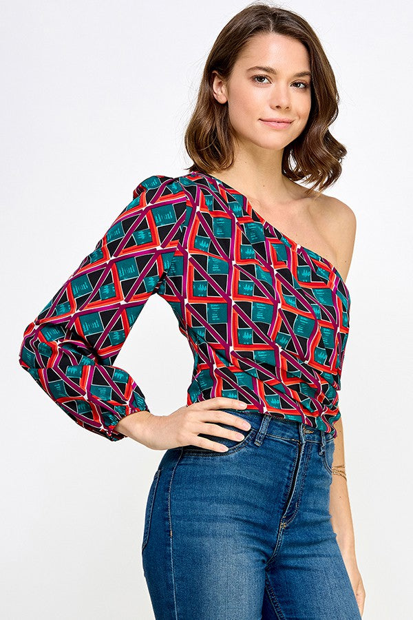 retro print one sleeve top