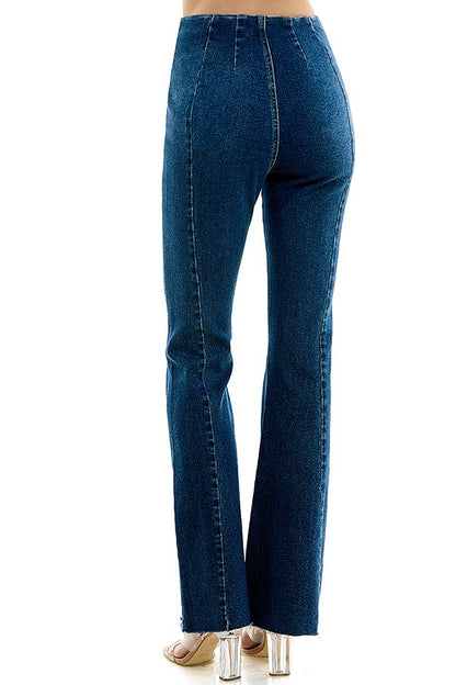 vertical seamed high waist flare jeans