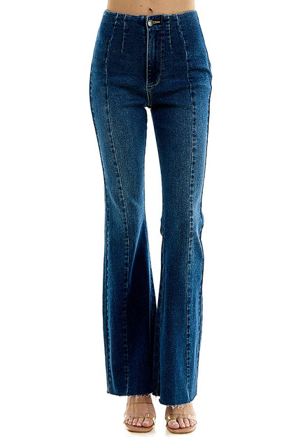 vertical seamed high waist flare jeans