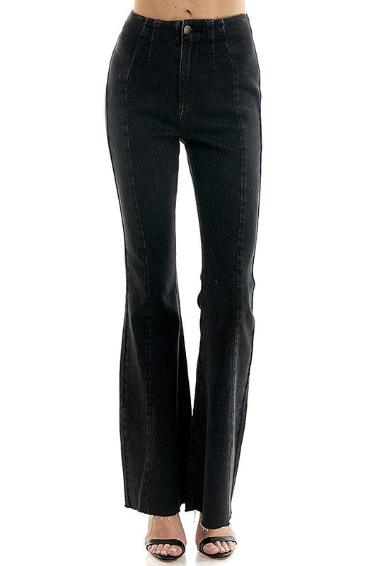 vertical seamed high waist flare jeans