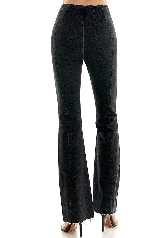 vertical seamed high waist flare jeans