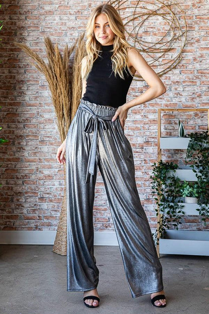 PLUS metallic paperbag waist slinky pants - RK Collections Boutique